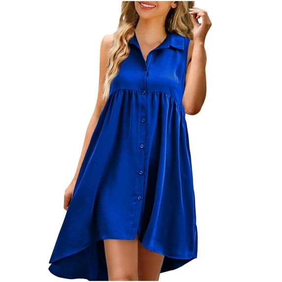 Yuzhih Dresses for Women Casual Spring Sleeveless Button down Shirt Dresses Plus Size High Low Tank Dress