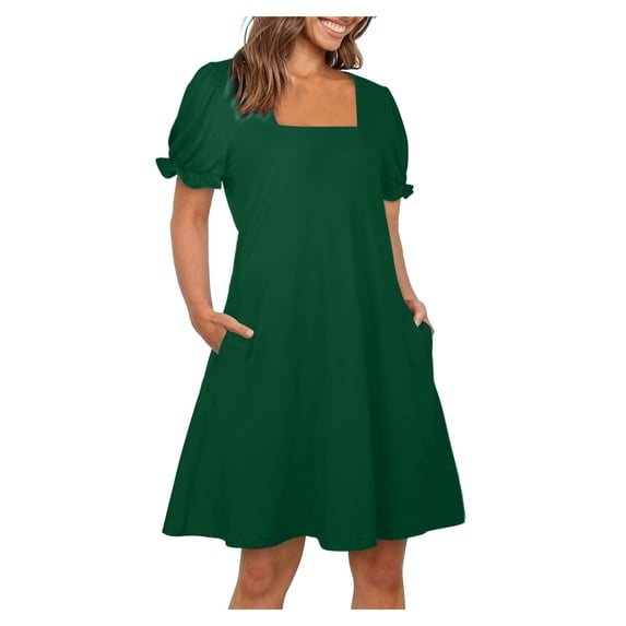 XuJwPNcy Dresses for Women Casual Spring Solid Color Dress Loose Comfy Short Sleeve Dresses with Pockets