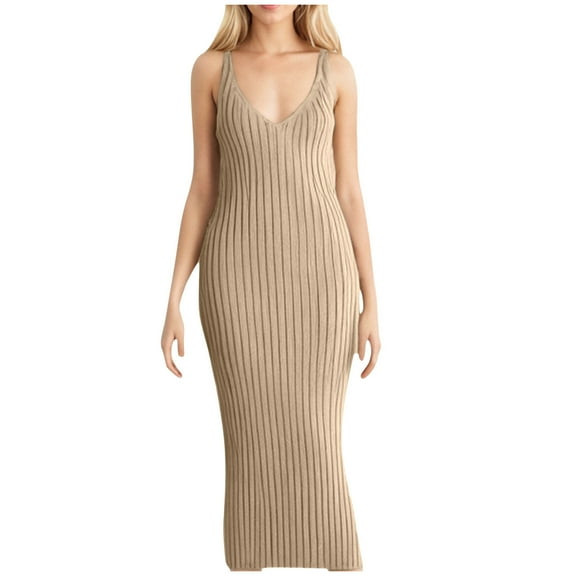 XuJwPNcy Dresses for Women Slim Sleeveless V Neck Knit Sweater Dresses Casual Solid Color Cami Tank Dress