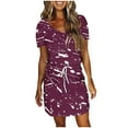 thumbnail image 1 of XuJwPNcy Dresses for Women Summer V Neck Short Sleeve Mini Dress Drawstring Waist Short Sundresses with Pockets, 1 of 5