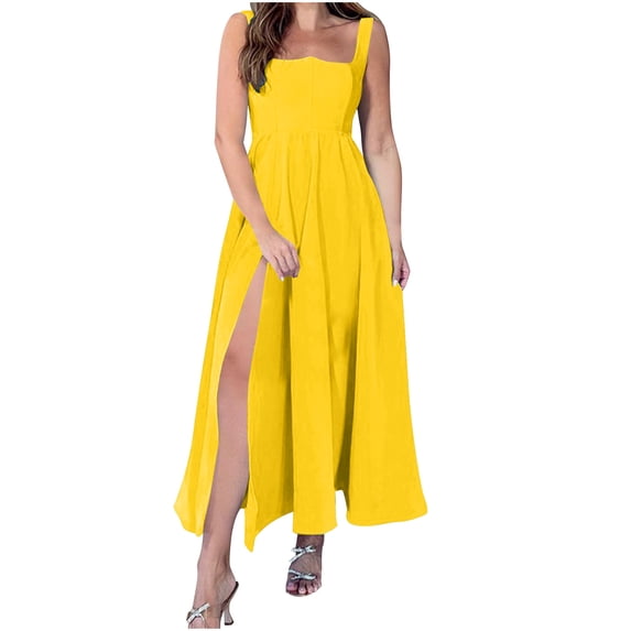 Yuzhih Dresses for Women Sleeveless High Waist Flowy Tank Dress Casual Solid Color Party Club Long Dresses