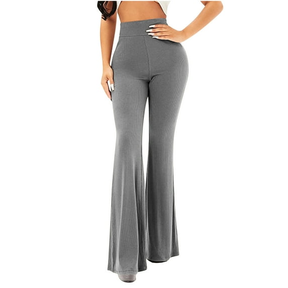 XuJwPNcy Flare Leggings for Women Ribbed Knit High Waist Casual Trousers Bell Bottom Wide Leg Bootcut Yoga Pants