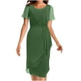 thumbnail image 1 of Yuzhih Formal Dresses for Women Short Sleeve Round Neck Chiffon Dresses Casual Elegant Wedding Guest Midi Dress with Back Zip, 1 of 7