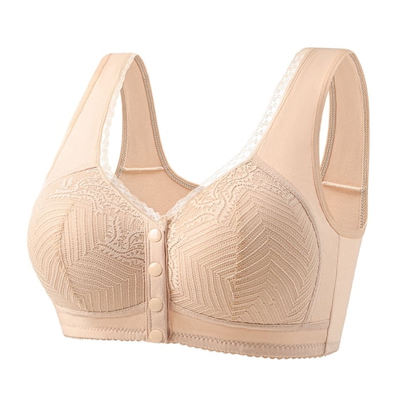 XuJwPNcy Front Closure Breathable Bra for Women Solid Lace Trim Comfort Bra Wireless Push up Bralettes