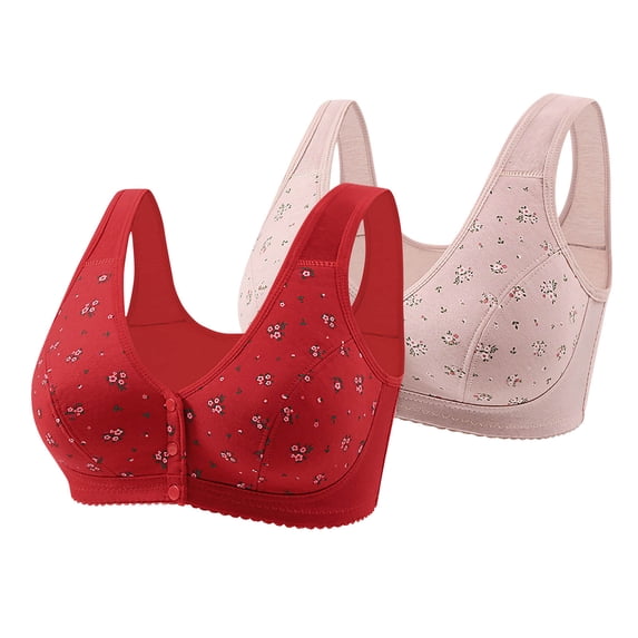 XuJwPNcy Full Coverage Wireless Bras for Women No Underwire Front Closure Comfort Bralettes with Support 2 Pack