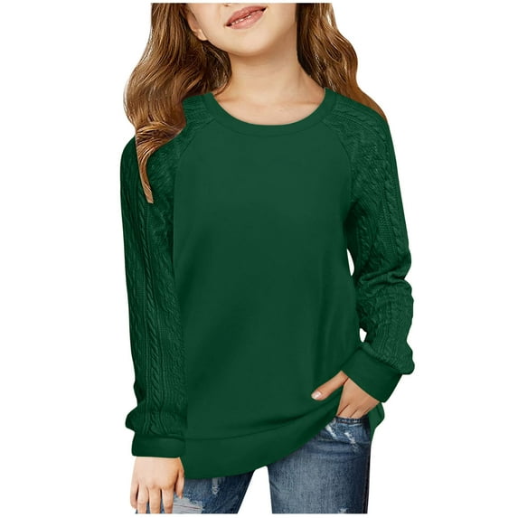 XuJwPNcy Girls Long Sleeve Tops T-Shirts Crewneck Casual Stretchy Solid Color Blouses Tops 4-13 Years