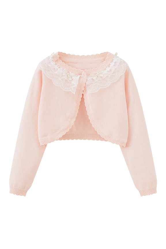 Girls Toddler Long Sleeve Cardigan Button Closure Sweaters Fall Cover up Lace Front Cropped Tops