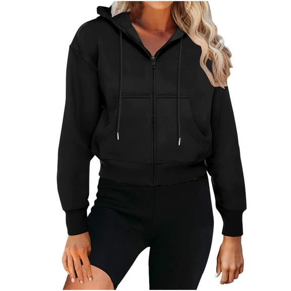 XuJwPNcy Hoodies for Women Zip up Cropped Sweatshirts Full Zip Jackets Fall Fashion Outfits with Pockets