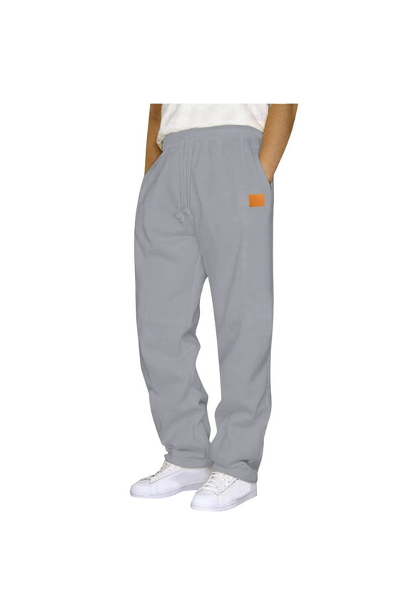 Yuzhih Joggers Sweatpants for Men Open Bottom Straight Leg Casual Loose Fit Running Athletic Pants with Pockets（Gray,Small)