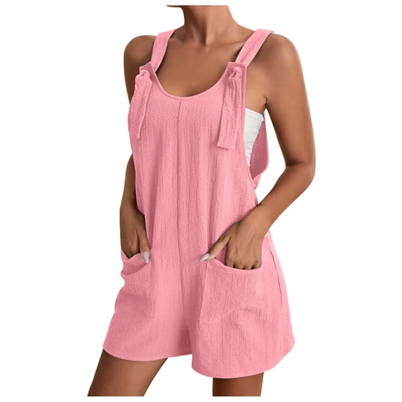 XuJwPNcy Jumpsuits for Women Casual Sleeveless Summer Adjustable Strap Loose Short Rompers with Pockets