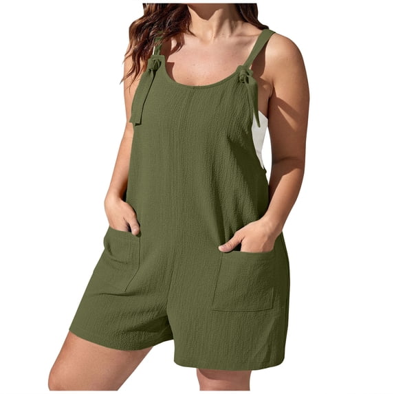 XuJwPNcy Jumpsuits for Women Summer Sleeveless Adjustable Knot Straps Shorts Rompers with Pockets