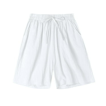Yuzhih Knee Length Shorts for Women Fashion 2024 Drawstring Waist Wide Leg Shorts Loose Summer Shorts with Pocket