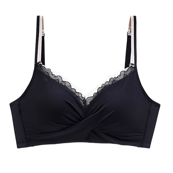 XuJwPNcy Lace Trim Bras for Women No Underwire Wireless Comfy Push up Bralettes Knot Front Full-Coverage Bra