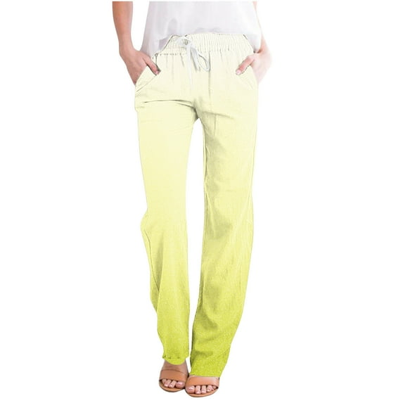 XuJwPNcy Linen Pants for Women Casual Drawstring Elastic Waist Trousers with Pockets Lounge Beach Vacation Clothing