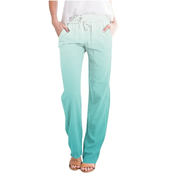 XuJwPNcy Linen Pants for Women Casual Drawstring Elastic Waist Trousers with Pockets Lounge Beach Vacation Clothing