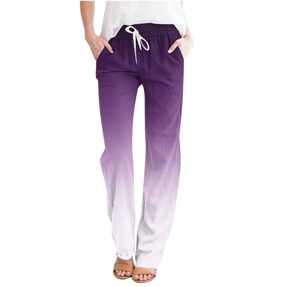 XuJwPNcy Linen Pants for Women Casual Drawstring Elastic Waist Trousers with Pockets Lounge Beach Vacation Clothing