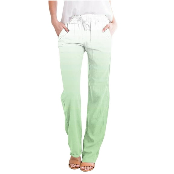 XuJwPNcy Linen Pants for Women Casual Drawstring Elastic Waist Trousers with Pockets Lounge Beach Vacation Clothing