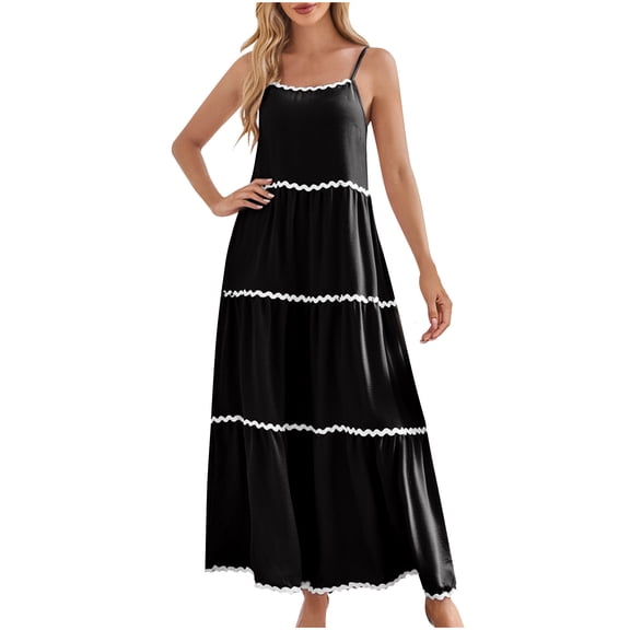 XuJwPNcy Long Dresses for Women Summer Sleeveless Tiered Cami Dress Spaghetti Strap Flowy Beach Sundresses