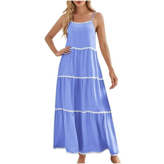 XuJwPNcy Long Dresses for Women Summer Sleeveless Tiered Cami Dress Spaghetti Strap Flowy Beach Sundresses