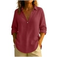 thumbnail image 1 of XuJwPNcy Long Sleeve Cotton Linen Tops for Women Loose Fit V Neck Button Henley Shirts Solid Fall Tee Shirts for Women, 1 of 6