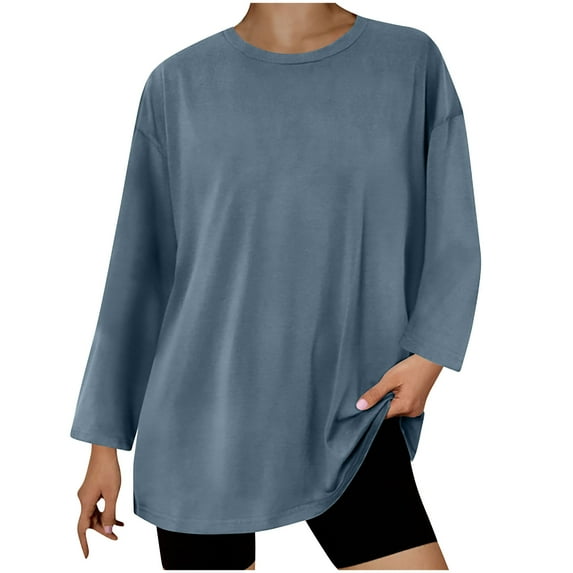XuJwPNcy Long Sleeve Shirts for Women Fashion Solid Soft Comfy Tops Casual Baggy Round Neck Fall Blouse