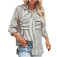thumbnail image 1 of XuJwPNcy Long Sleeve Shirts for Women Collared V Neck Button down Striped Printed Blouse Tees Casual Baggy Fall Clothes, 1 of 5