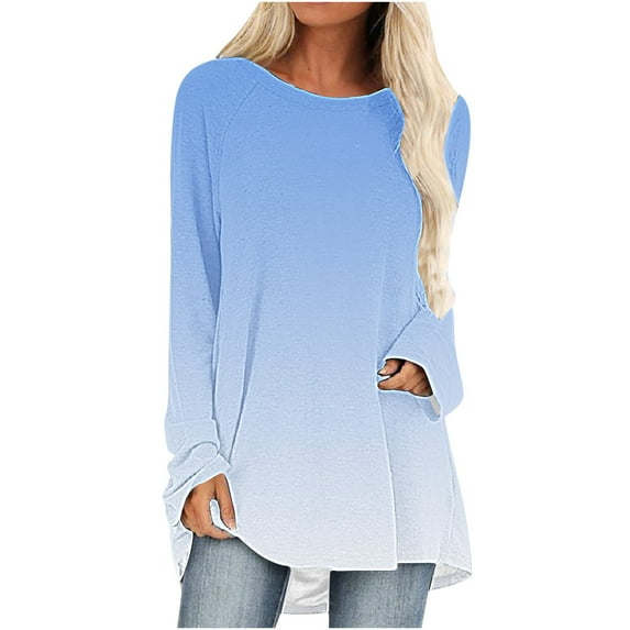 XuJwPNcy Long Sleeve Shirts for Women Fashion Solid Casual Baggy Blouse Tops Round Neck Comfy Fall Clothes