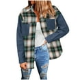 thumbnail image 1 of Yuzhih Long Sleeve Shirts for Women Fleece Button down Plaid Patchwork Fall Tops Fashion Blouses with Pockets, 1 of 4