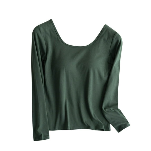 Yuzhih Long Sleeve Shirts for Women Scoop Neck Tight T Shirt with Pad Fashion Solid Basic Tops Outfits