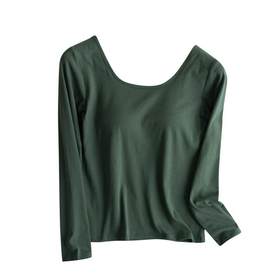 XuJwPNcy Long Sleeve Shirts for Women Scoop Neck Tight T Shirt with Pad Fashion Solid Basic Tops Outfits