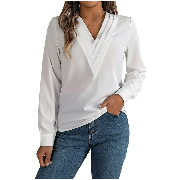 XuJwPNcy Long Sleeve Shirts for Women V Neck Business Casual Tops Loose Work Office Blouse Tops