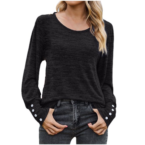 XuJwPNcy Long Sleeve Tops for Women Fashion Solid Loose Fall Shirts Casual Baggy Soft Comfy Pullover Tops