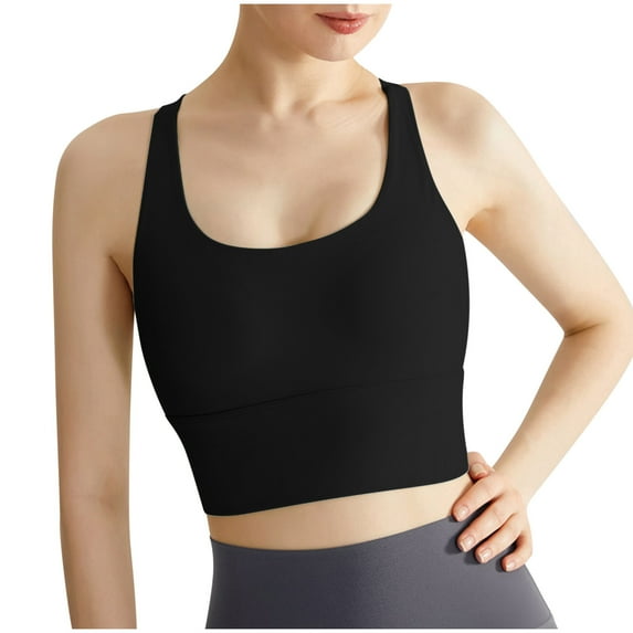 XuJwPNcy Longline Sports Bras for Women Padded Athletic Yoga Bra Crisscross Back Crop Workout Tank Top Black