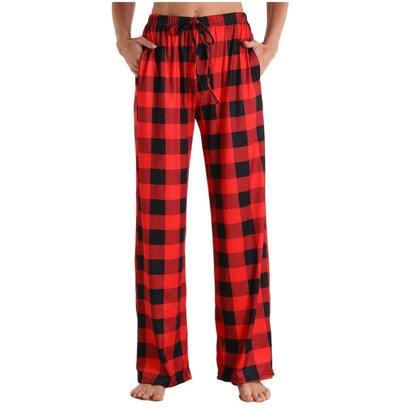 XuJwPNcy Lounge Pajama Pants Women Summer Fashion Plaid Printed Loungewar Baggy Wide Leg Pj Pants
