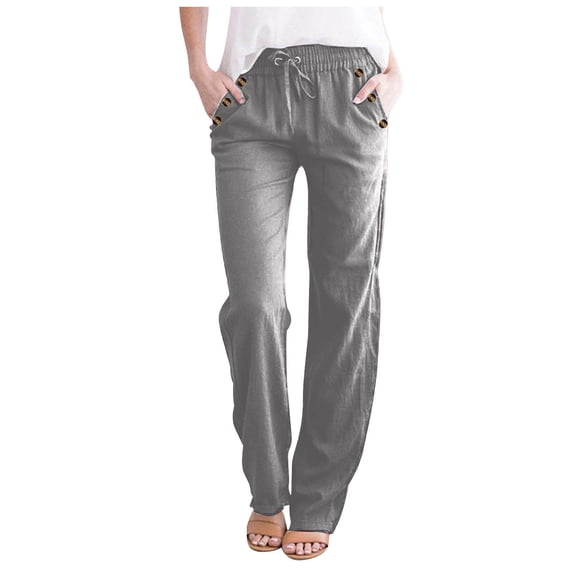 Yuzhih Lounge Pants Women Spring Drawstring Elastic Waist Long Trouser with Pockets Loose Fashion Vacation Clothing