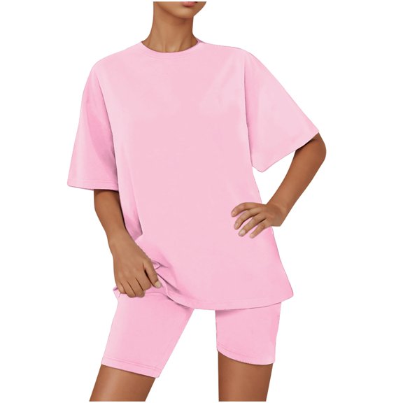 XuJwPNcy Lounge Sets for Women Crew Neck Short Sleeve Top and Biker Shorts 2 Piece Matching Sets Clothing