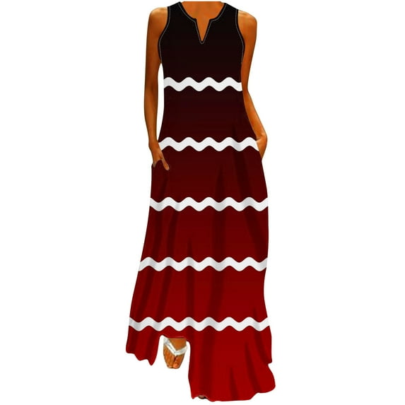 XuJwPNcy Maxi Dresses for Women Loose Sleeveless Print Tank Dresses Casual V Neck Vacation Sundress with Pockets