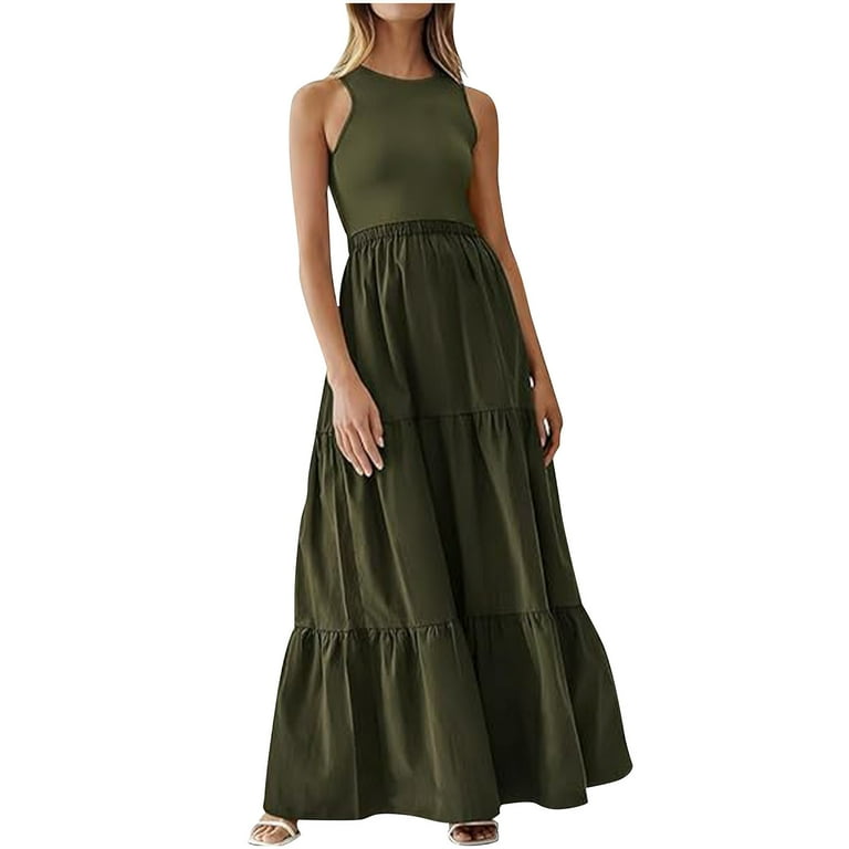 XuJwPNcy Maxi Dresses for Women Sleeveless Ribbed Knit Tank
