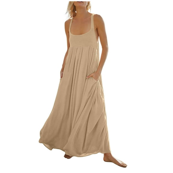 XuJwPNcy Maxi Dresses for Women Summer Beach Casual Loose Sleeveless Square Neck Dresses Flowy Tank Dress
