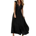 thumbnail image 1 of cfhntfmh Maxi Dresses for Women V-Neck Lace Patchwork Long Dress Tiered Ruffle Sleeveless Flowy Boho Dresses, 1 of 7