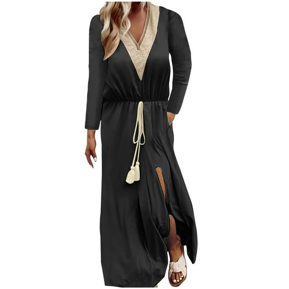 XuJwPNcy Maxi Dresses for Women Lace V Neck Sleeveless Split Long Dress Drawstring Waist Plus Size Tank Dress