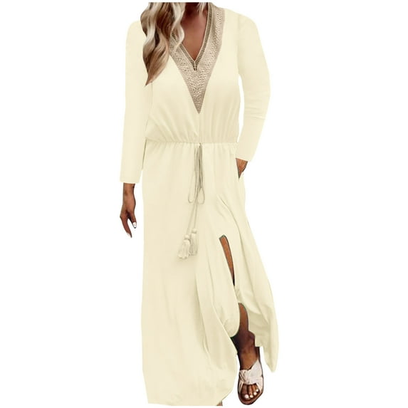 XuJwPNcy Maxi Dresses for Women Lace V Neck Sleeveless Split Long Dress Drawstring Waist Plus Size Tank Dress