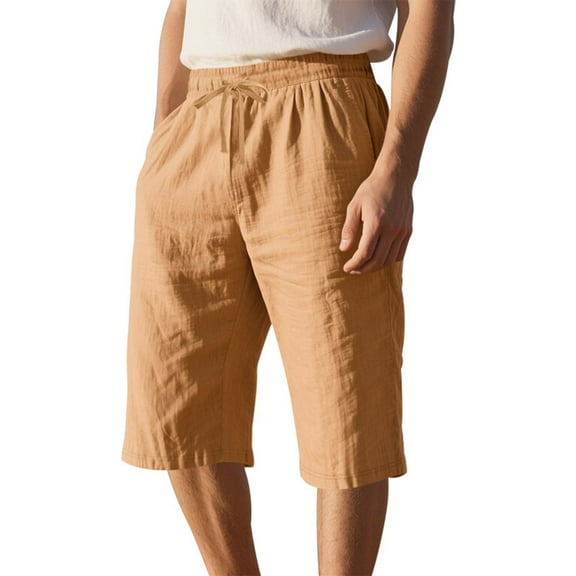 XuJwPNcy Men's Beach Cotton Shorts High Waist with Drawstring Lightweight for Summer Outdoor Casual Lounge Short Pant