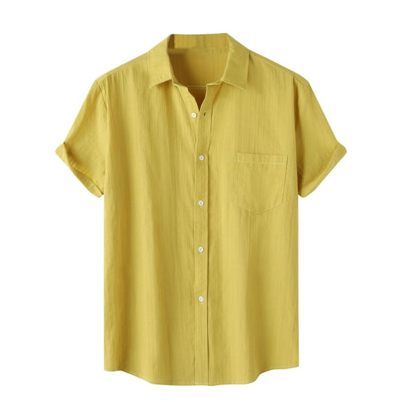 Yuzhih Men's Button down Shirts Short Sleeve Casual Shirts Summer Beach Shirts Solid Color Vacation Shirts with Pocket