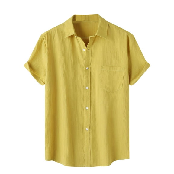 Yuzhih Men's Button down Shirts Short Sleeve Casual Shirts Summer Beach Shirts Solid Color Vacation Shirts with Pocket
