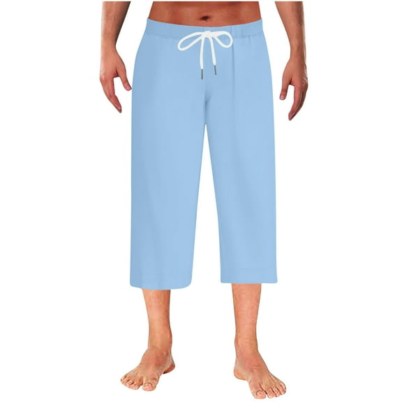 XuJwPNcy Men's Capri Pajama Pants Thin Breathable Pj Bottoms Drawstring Solid Color Sleep Capris Lounge Pants Sleepwear