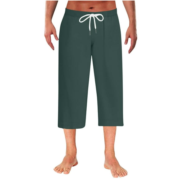 XuJwPNcy Men's Capri Pajama Pants Thin Breathable Pj Bottoms Drawstring Solid Color Sleep Capris Lounge Pants Sleepwear