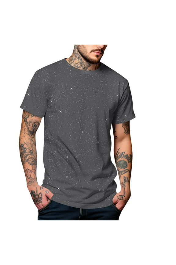 Men's Shiny Shirts Short Sleeve Sparkly Fashion Summer Hot Tops Nightclub Glitter T-Shirt Tee Tops