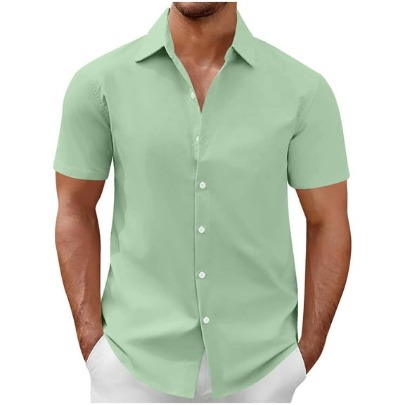 XuJwPNcy Men's Short Sleeve Button down Shirts Summer Beach Vacation Clothes Lightweight Stretch Solid Color Dress Shirts