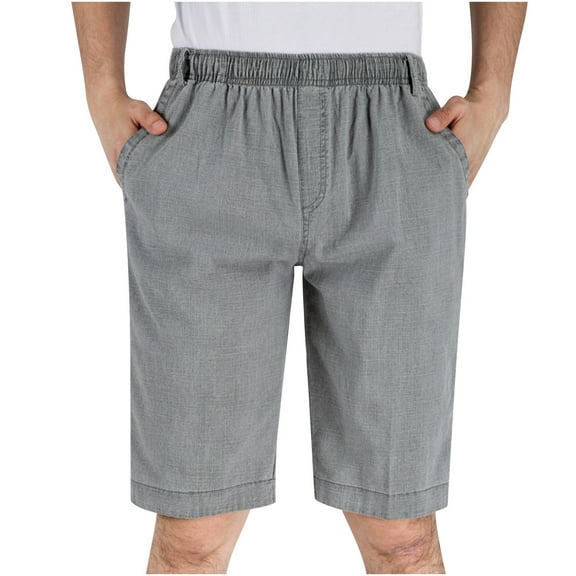 XuJwPNcy Men's Shorts Casual Cotton Linen Elastic Waist Summer Beach Vacation Shorts with Pockets Stretch Solid Short Pants